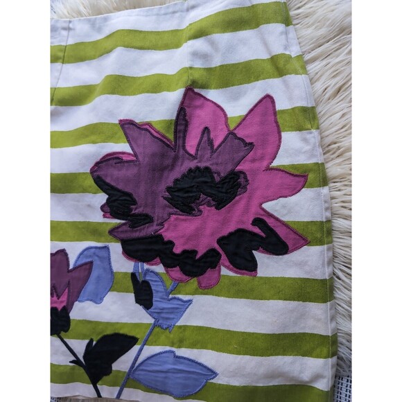 Boden Women's 4R Green White Floral Applique Striped Skirt Above Knee Cotton - Picture 3 of 10